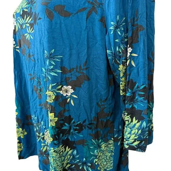 J Jill Wearever Collection Womens Floral Knit Stretch 3/4 Sleeve Blue Top NWT M - Picture 9 of 16